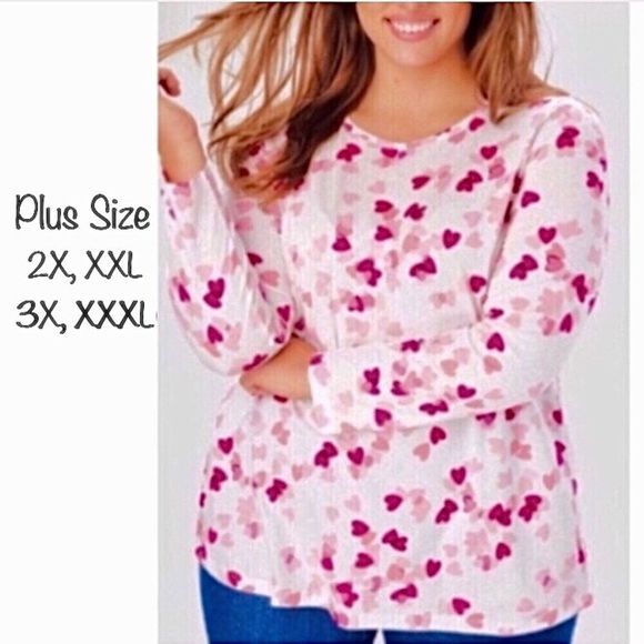 Pink Heart Valentine Print Top Plus Size - Picture 1 of 8